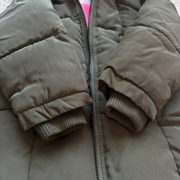 Olive Green Puffer Jacket with Pink Lining - Picture 4 of 5